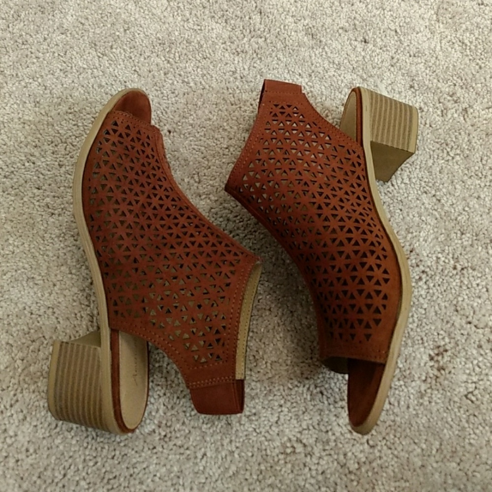 Brown peep toe booties